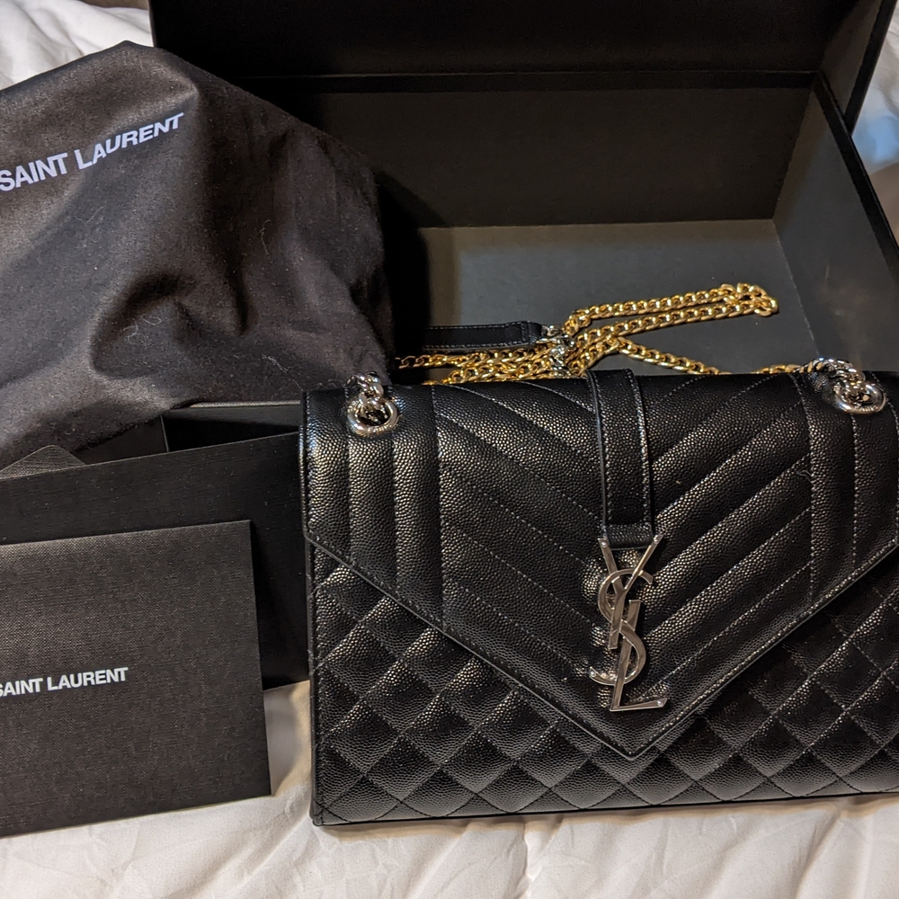 Saint Laurent Black Shoulder Bag with Quilted Leather and Gold Hardware